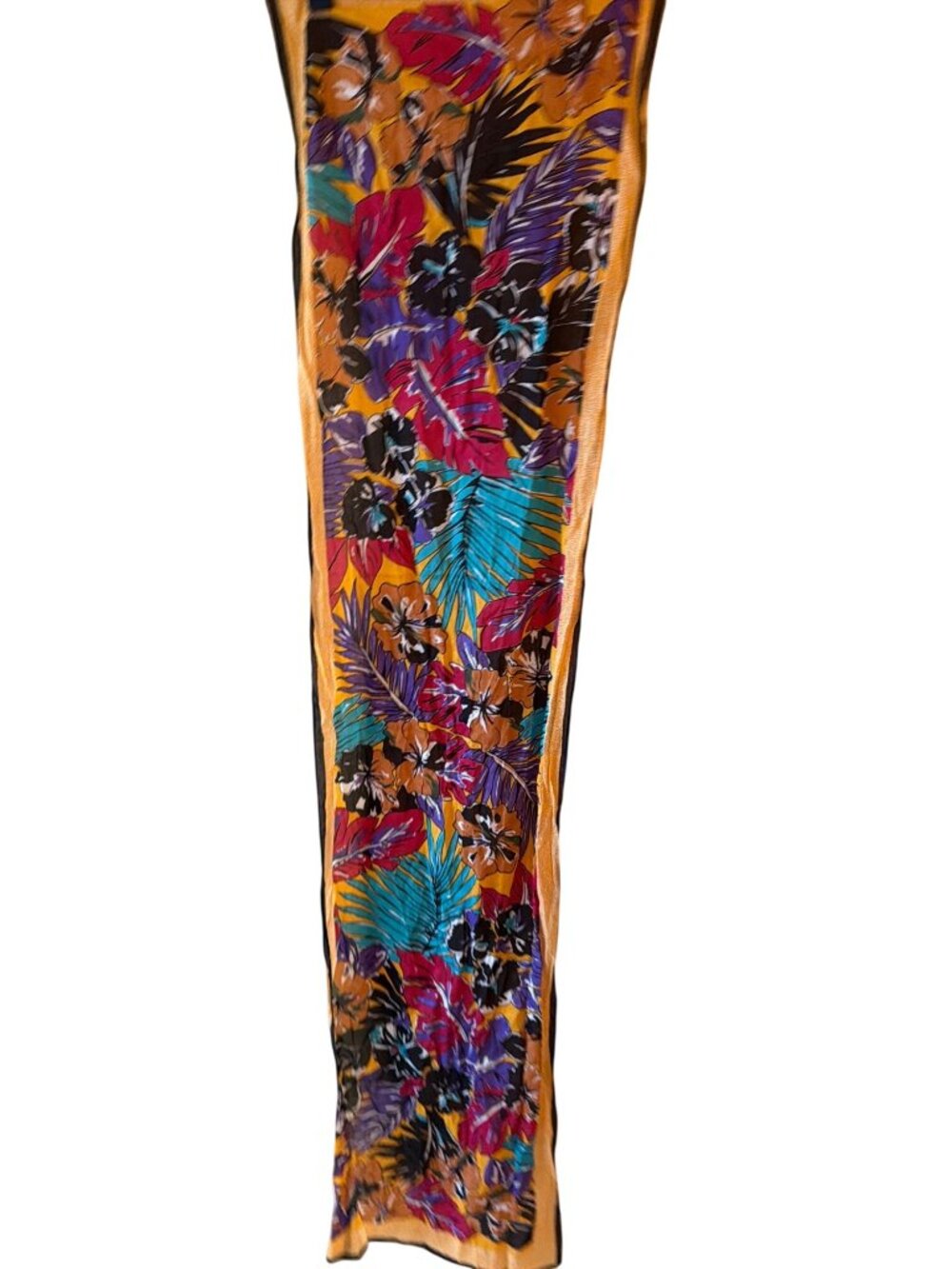 Albert Nipon Womens Tropical Floral Print Rectangular Long Scarf Cotton Vintage
